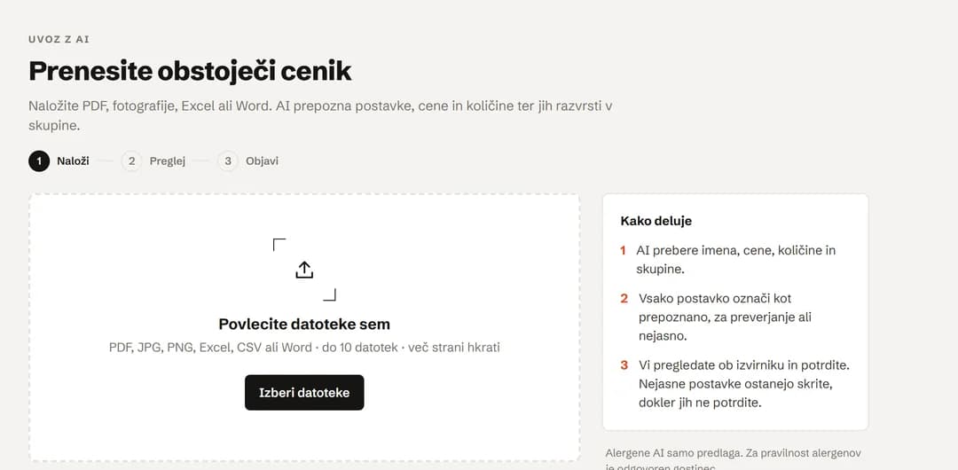 Nalaganje obstoječega cenika