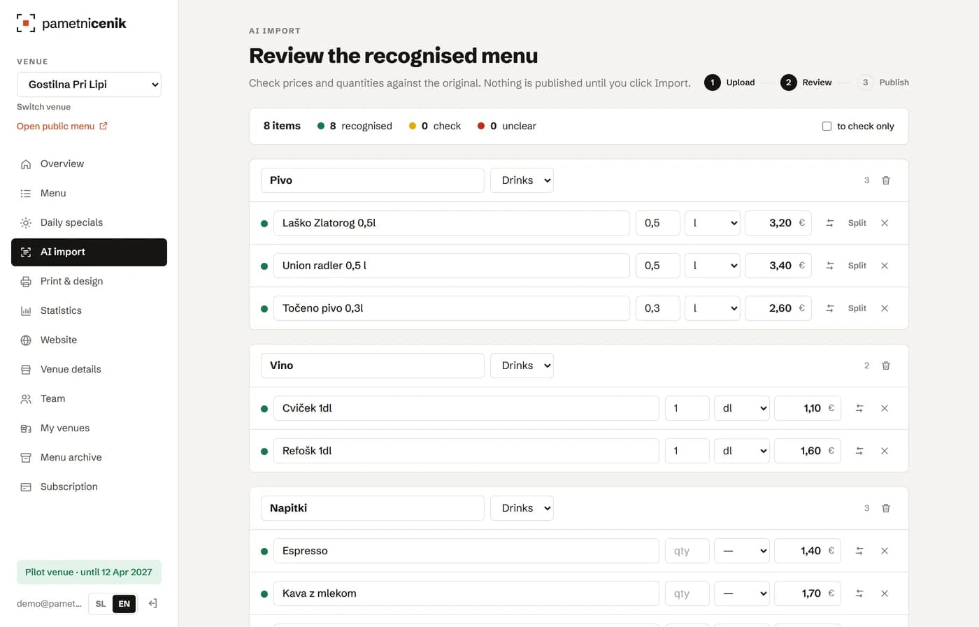 Automatic menu check
