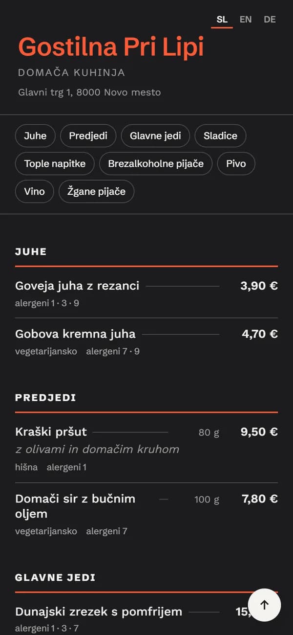 QR menu in the Grafit style on a phone