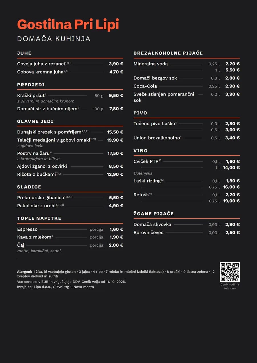Printed menu in the style Grafit
