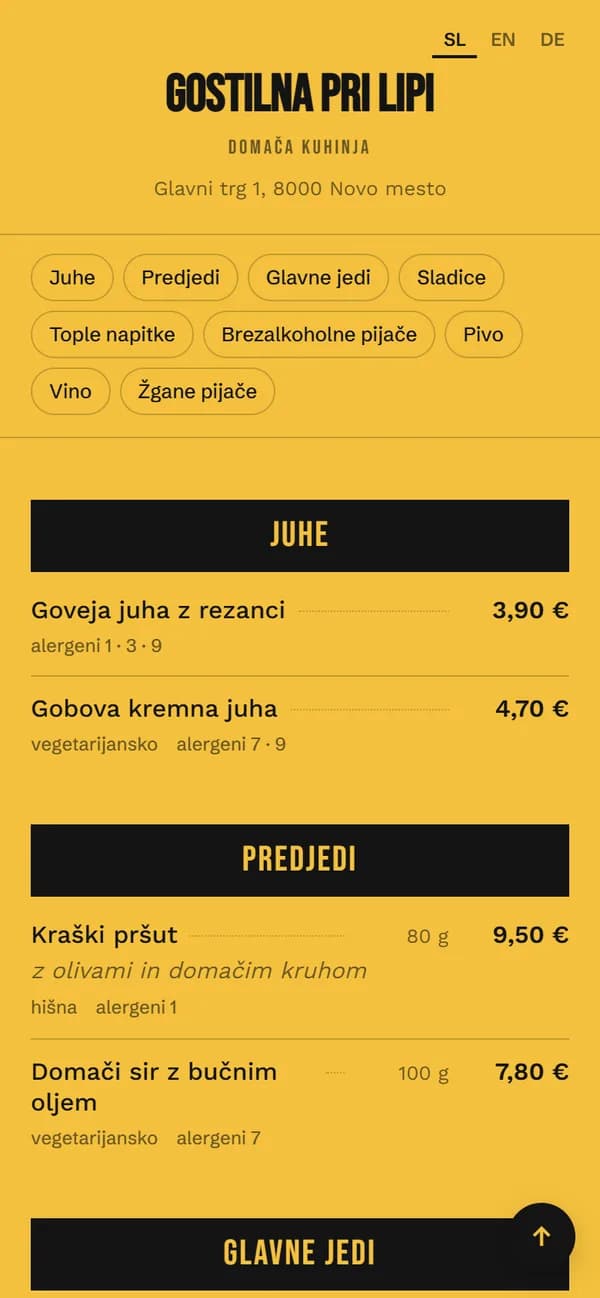 QR menu in the Poster style on a phone