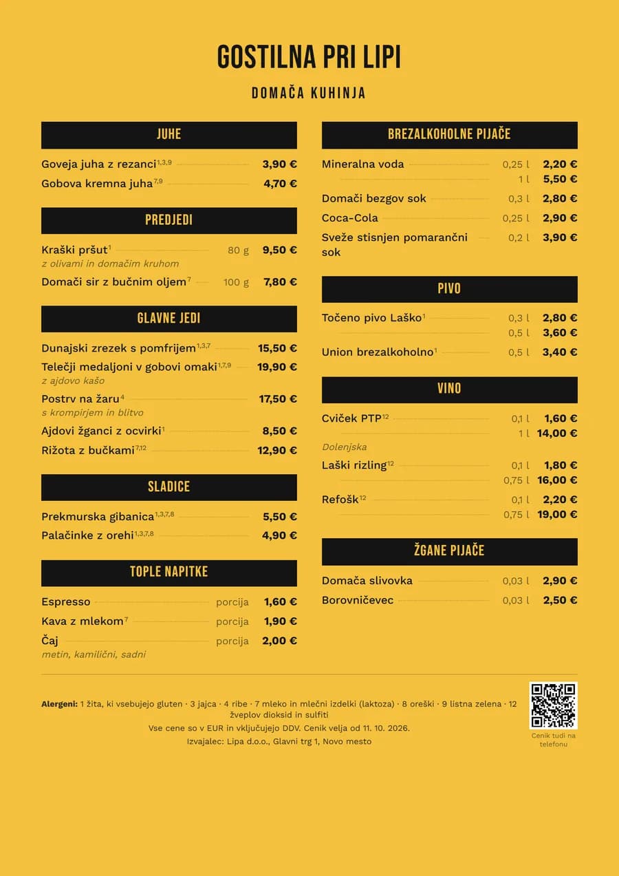 Printed menu in the style Poster
