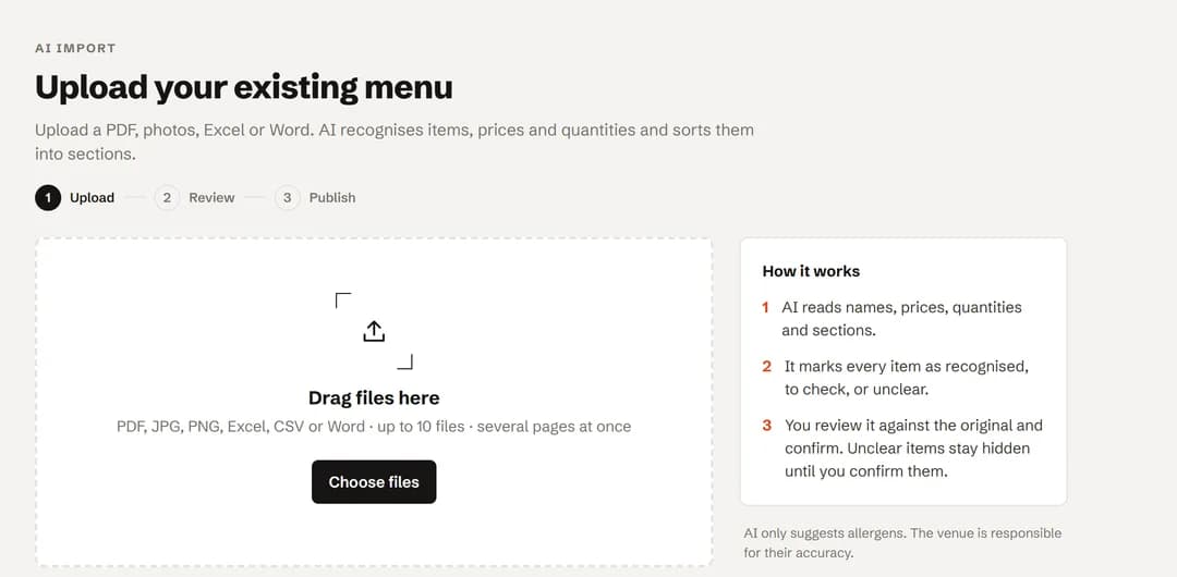 Uploading an existing menu