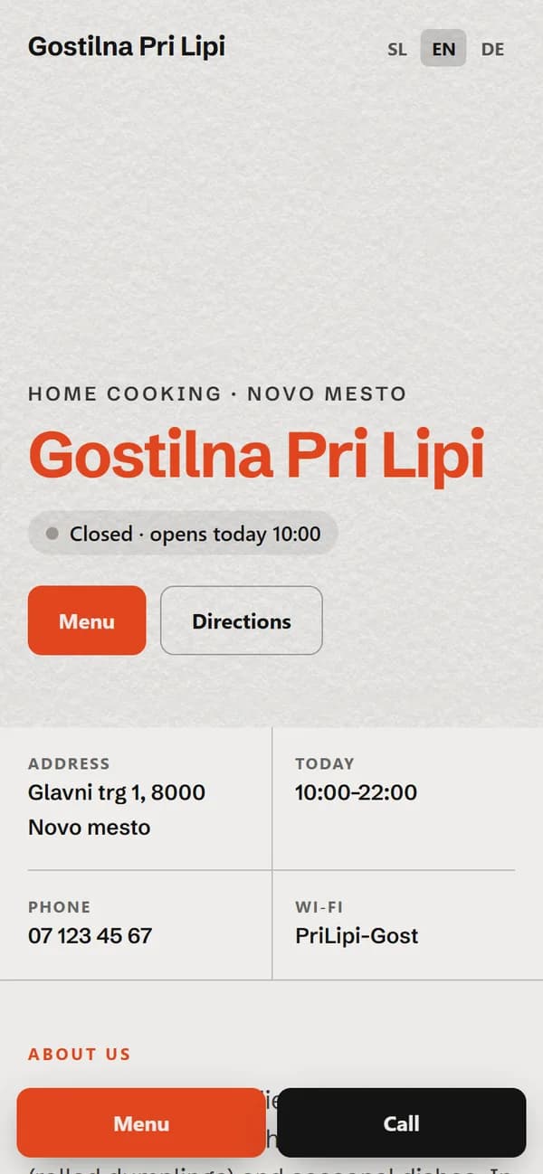 Venue website on a phone
