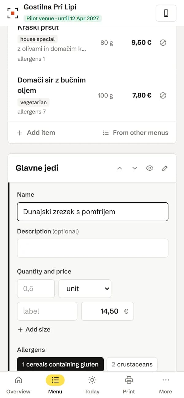 Editing a price on a phone